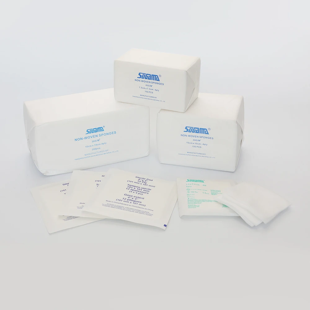 5*5 10*10cm 4ply 30gsm non woven material sponge with or without xray detectable disposable medical non sterile non-woven sponge