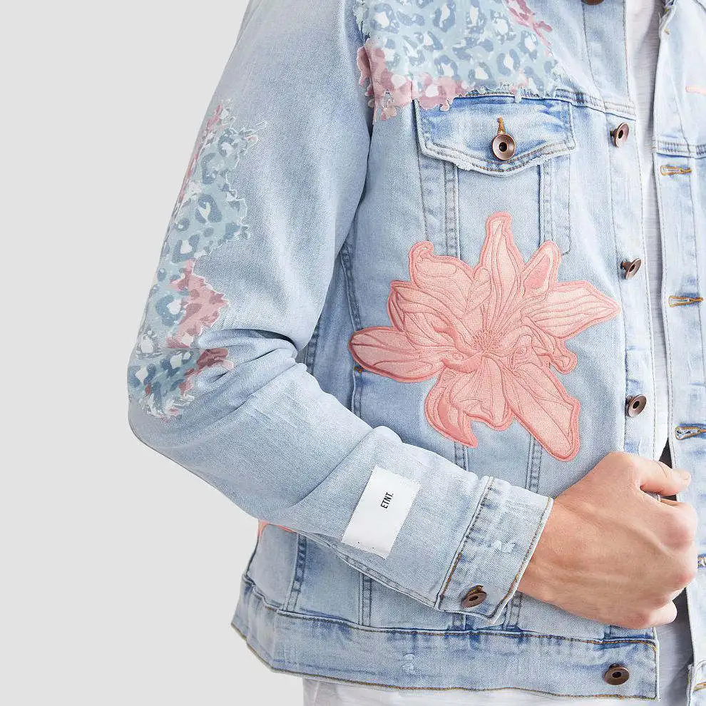 New Arrival AeeDenim custom Designers Jackets Eternity Floral destruction flocked animal print embroidered patch Denim Jacket