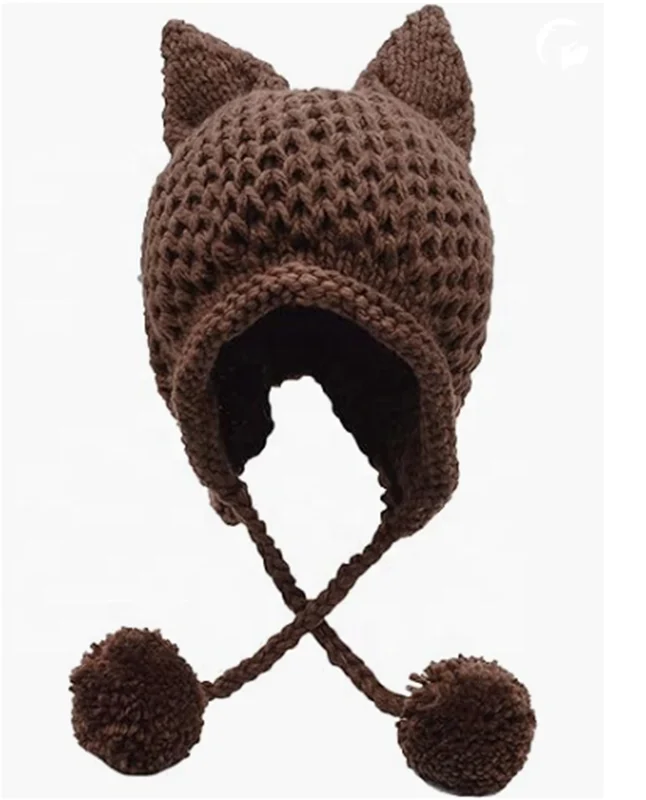 Winter Cute Cat Ears Knit Hat Ear Flap Crochet Beanie Hat