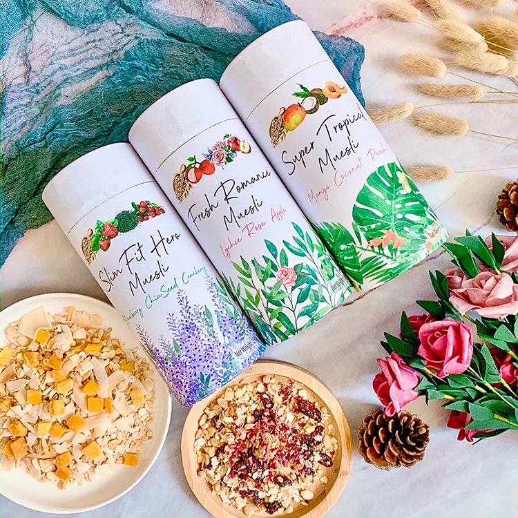 Food grade biscuits coconut chips cardboard round paper tube cranberry gelatos creps packaging gift Box for freeze-dried fruits