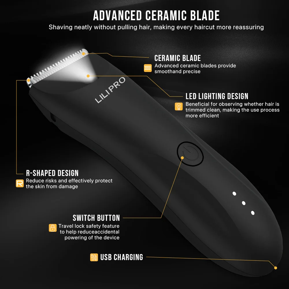 LILIPRO B9  Waterproof Intimate Shaver Replaceable Ceramic Blade Dual-Head Groin Trimmer for Men Ball Electric Body Hair Trimmer