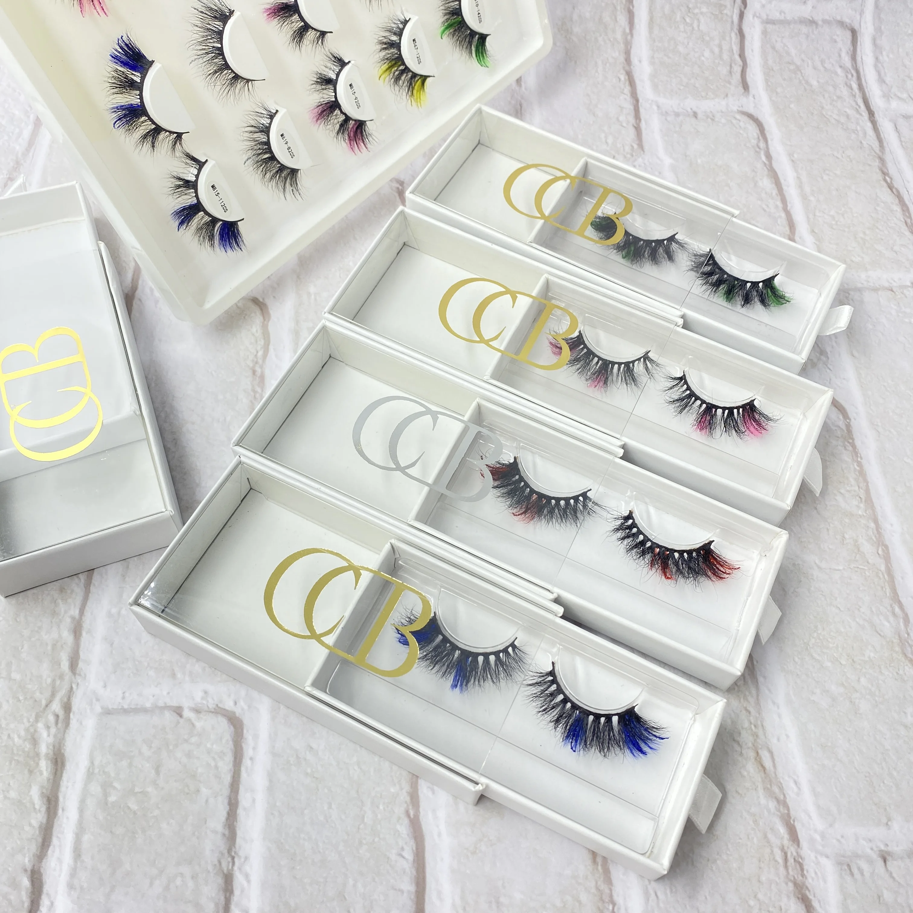 Fluffy Ombre Glitter Color Eyelashes Private Label faux Mink Luxury Blink Color Lashes3d Wholesale Vendor 20mm color lashes