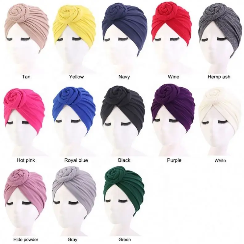 New Fashion Women Cotton Print African Turban Flower Knot Pre-Tied Bonnet Beanie Headwrap Hat
