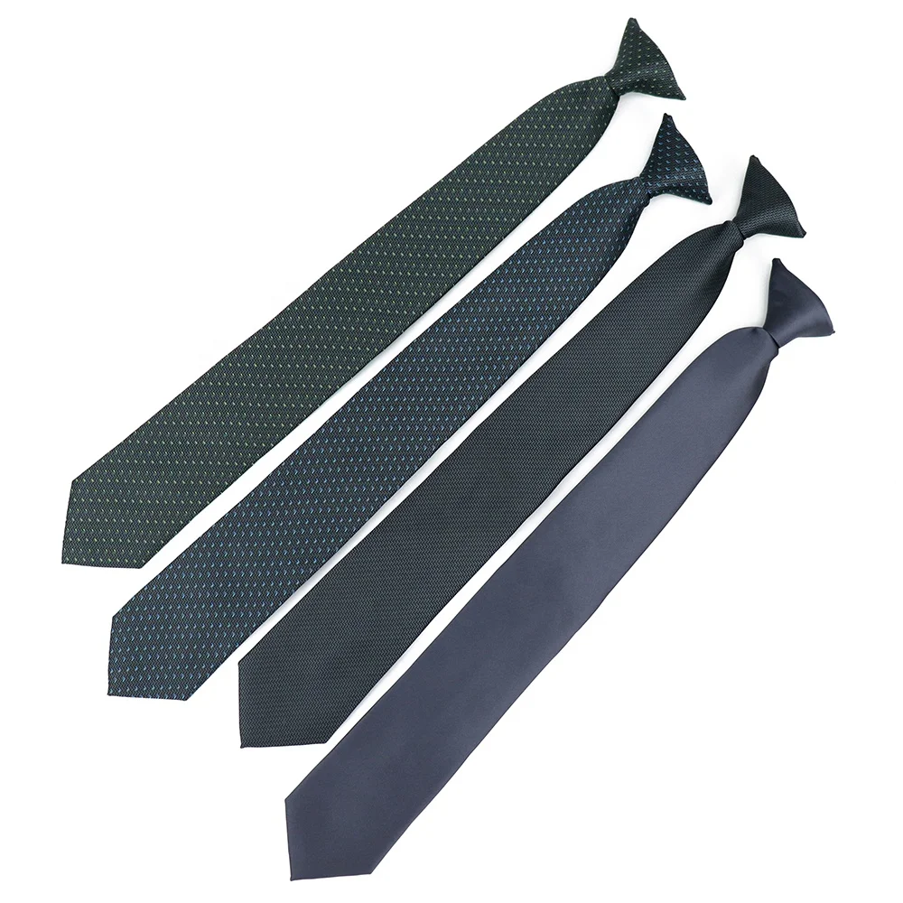 Customized Assorted Gray Blue Mens Clip On Tie Polyester Solid Geometric Striped Security Business Ties