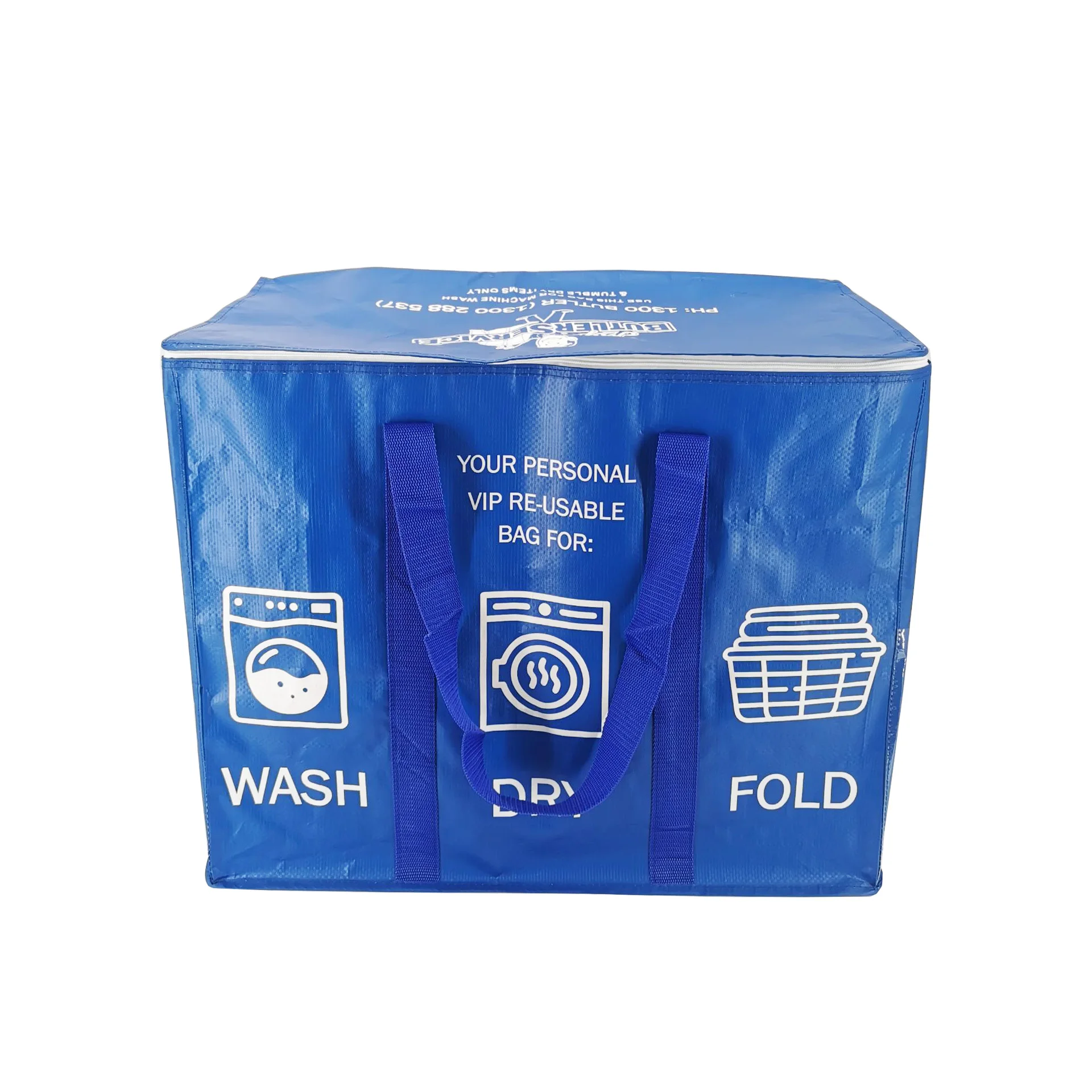 Big Strong Carry with Clear Pockets pp woven laundry Zipper Closure Tote Laundry Bag with handle