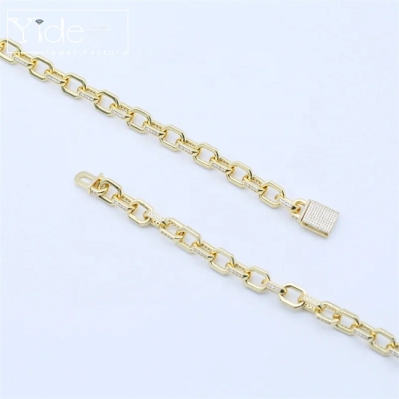 Paved cz diamond zircon cross chain iced out necklace jewelry lock shaped clasp hip hop bracelet