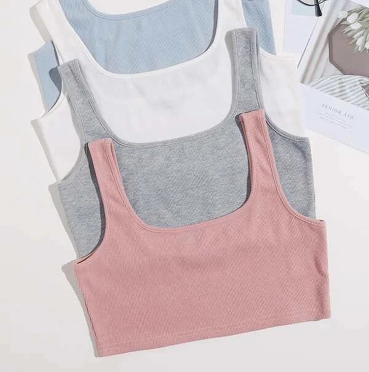  2021 Hot Custom Logo Rib-Knit Crop Lady Tank Top Ribbed