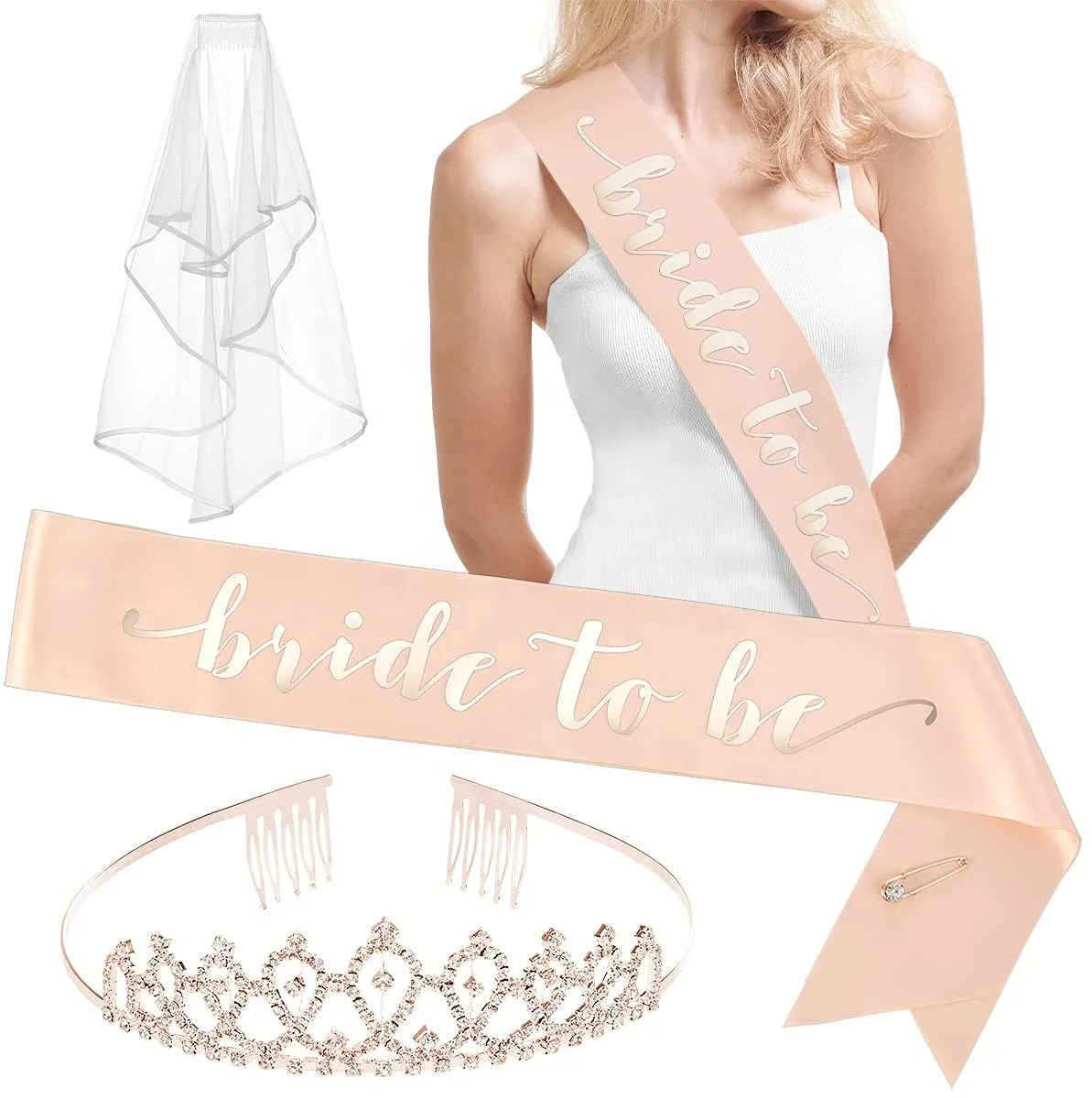 Bachelorette Party Decorations Rose Gold Glitter Kit Bridal Shower Supplies Bride To Be Sash Tiara Veil Bride Tribe Tattoo