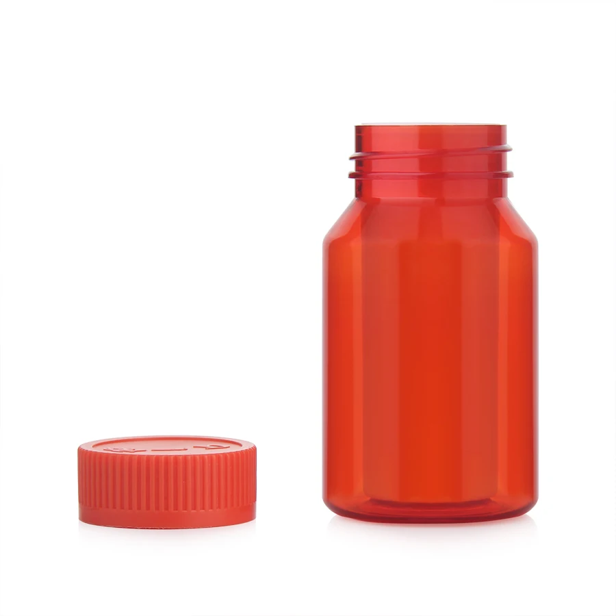 wide mouth 80ml 100ml 120ml 150ml orange amber PET plastic pharmaceutical capsule pill bottle for tablet