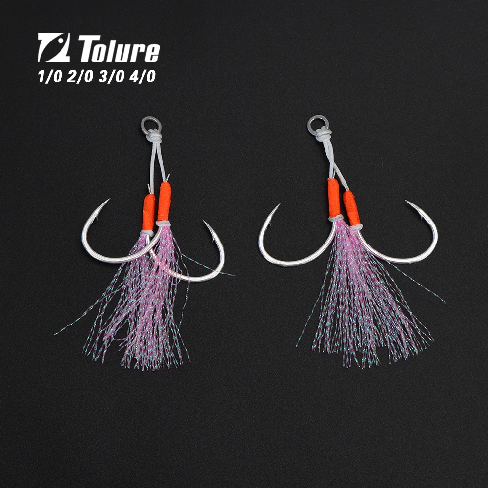 Tolure 2Pcs/Bag 1/0 2/0 3/0 4/0 Slow Jigging Double Fishing Assist Hook Jigging Twin Assist Hook With Barbed