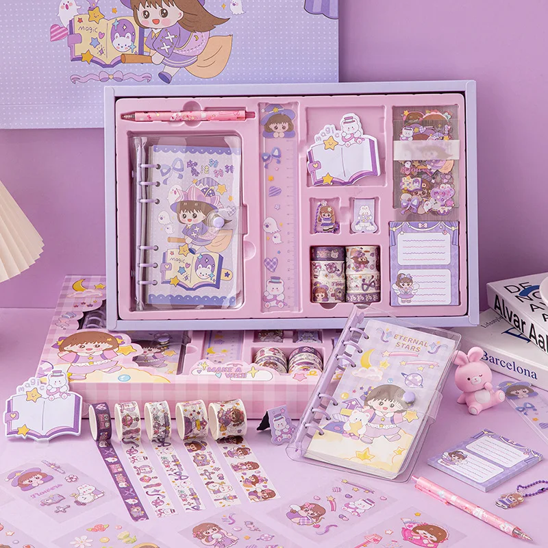 Notebook Set Gift Box Cute Girl Do Notebook Sticker Guka Material Full Set of Cane Gift Bag Planner Agenda 2024 Notepad Binder