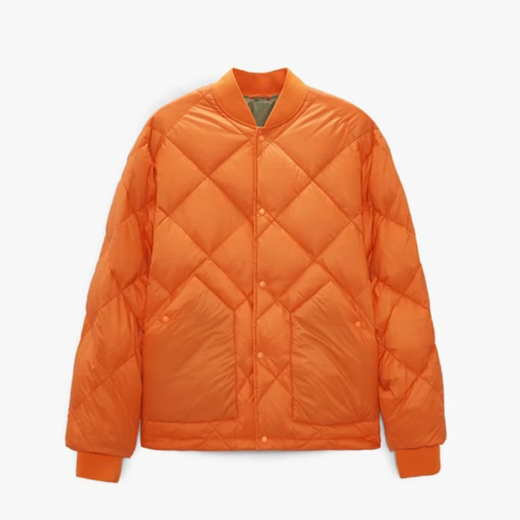 Wholesale Button Up Quilted Orange Puffer Jacket Waterproof Jacket Man High Quality bubble Down Jacket