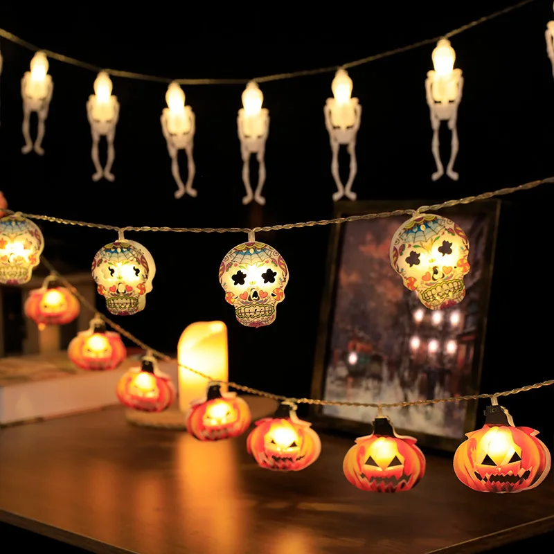 Battery Operated Home Outdoor Indoor Decoration Pumpkin Lantern Skeleton Skull Spooky LED Halloween String Lights