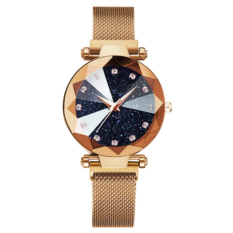 
Luxury Starry Sky Stainless Steel Mesh Bracelet Watches For Women Crystal Analog Quartz Wristwatches Ladies Sports Dress Clock 
