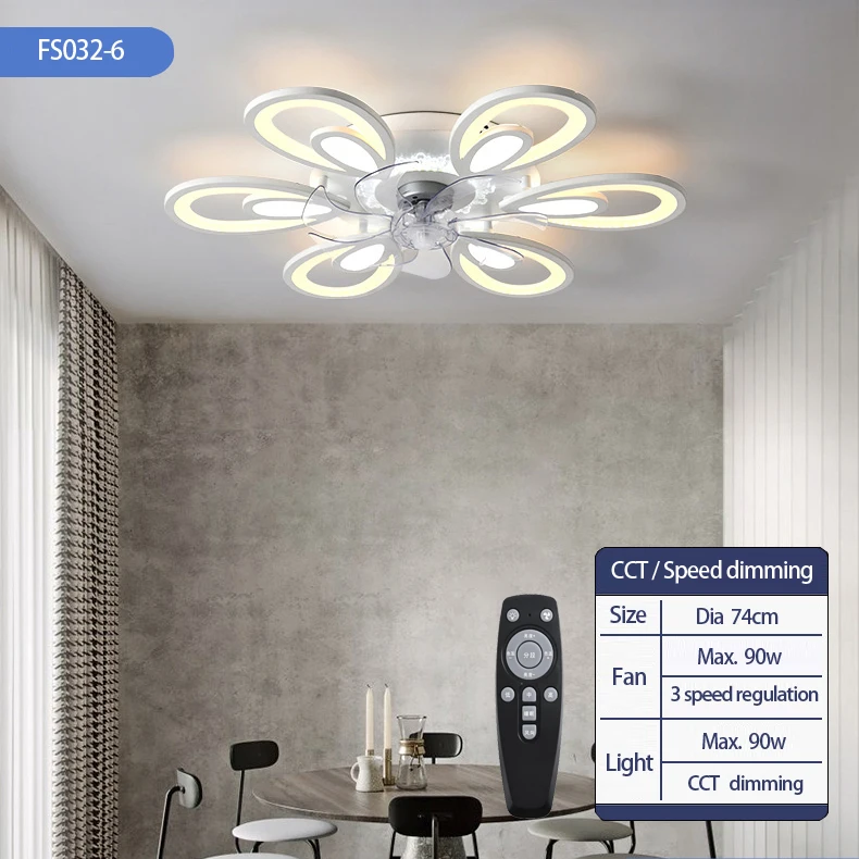 
New design 220V CCT dimmable bedroom living room led ceiling fan light with remote control 