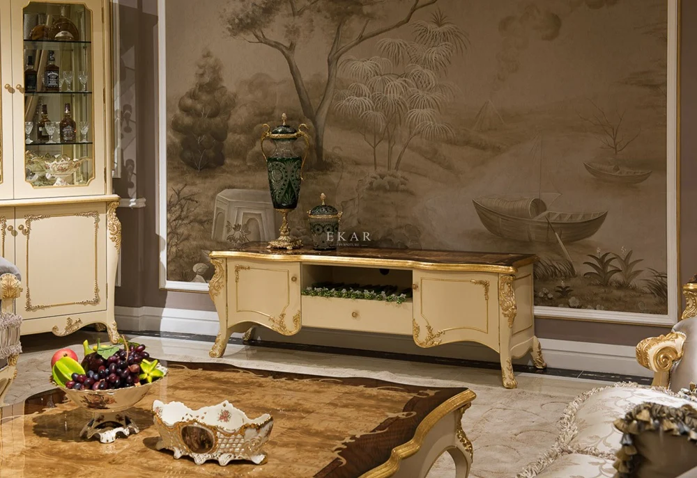 Living Room Furniture Luxury Antique Television Unit Table Wooden Tv Stand