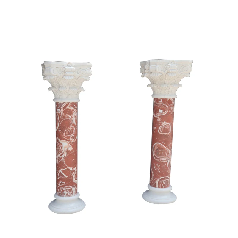 New Customization Indoor decoration natural Hand carved red exquisite marble column
