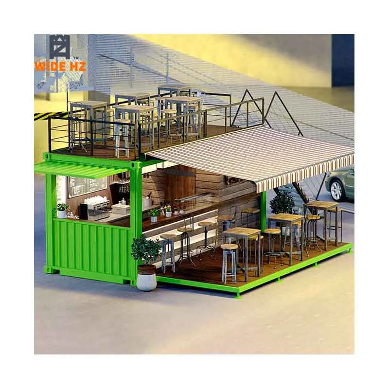 
Mini cafe shipping container fast food portable kitchen pop-up bar with platform 