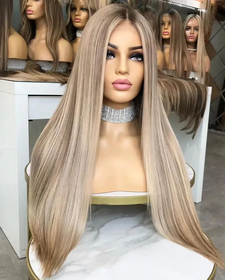 12A Quality Double Drawn Hair Ash Blonde Color Kosher Virgin Remy Human Hair Transparent HD Lace Front Wigs For White