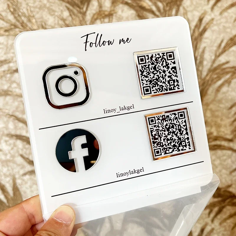 Customize Tabletop Acrylic Facebook Ins Plaque Gold Qr Code Beauty Sign Business Social Media Sign With Stand