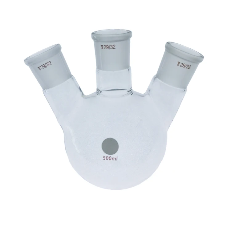 Laboratory GLassware oblique shape with three necks Round Bottom Flask For Boiling cordial