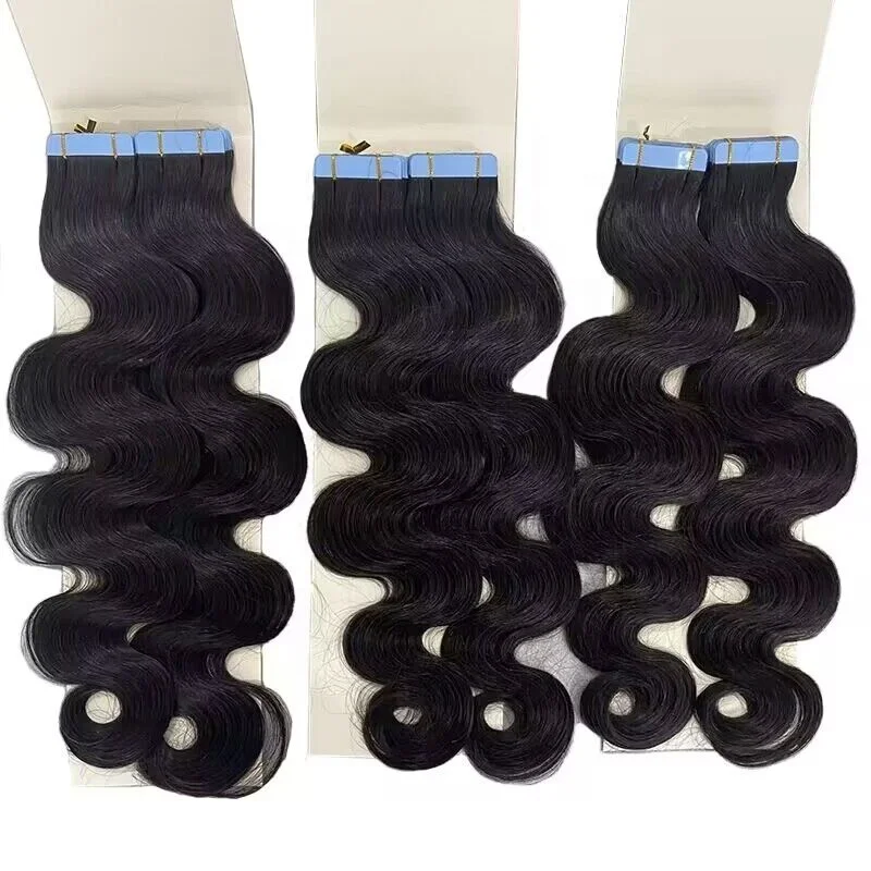 2024 high quality 10A human hair extensions 3.5oz/set deep wave indian remy hair tape ins extensions natural black best tape