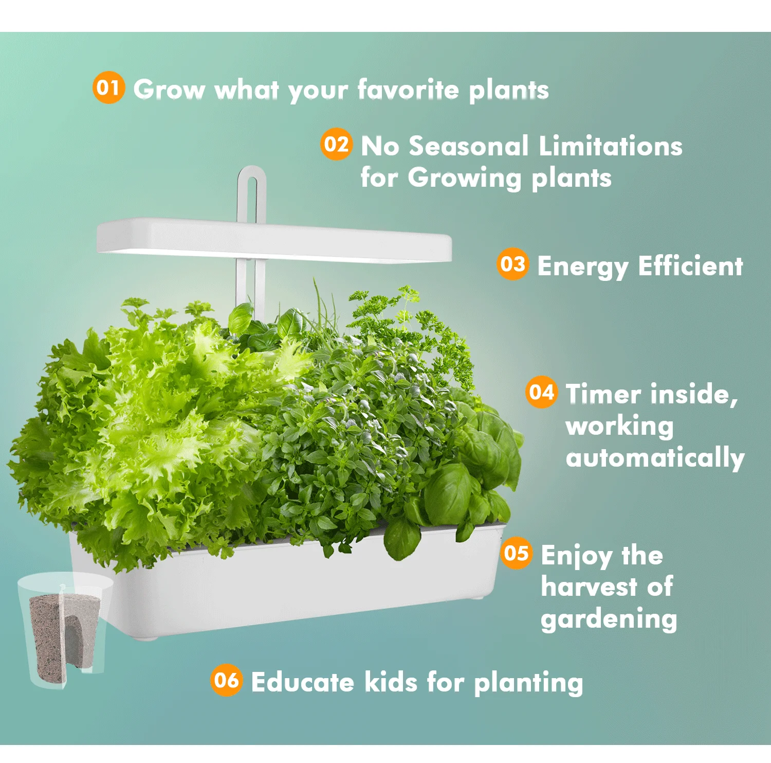 JNC Minigarden morino flower pot plant Indoor kit aero garden kit planter garden indoor led 10 pods