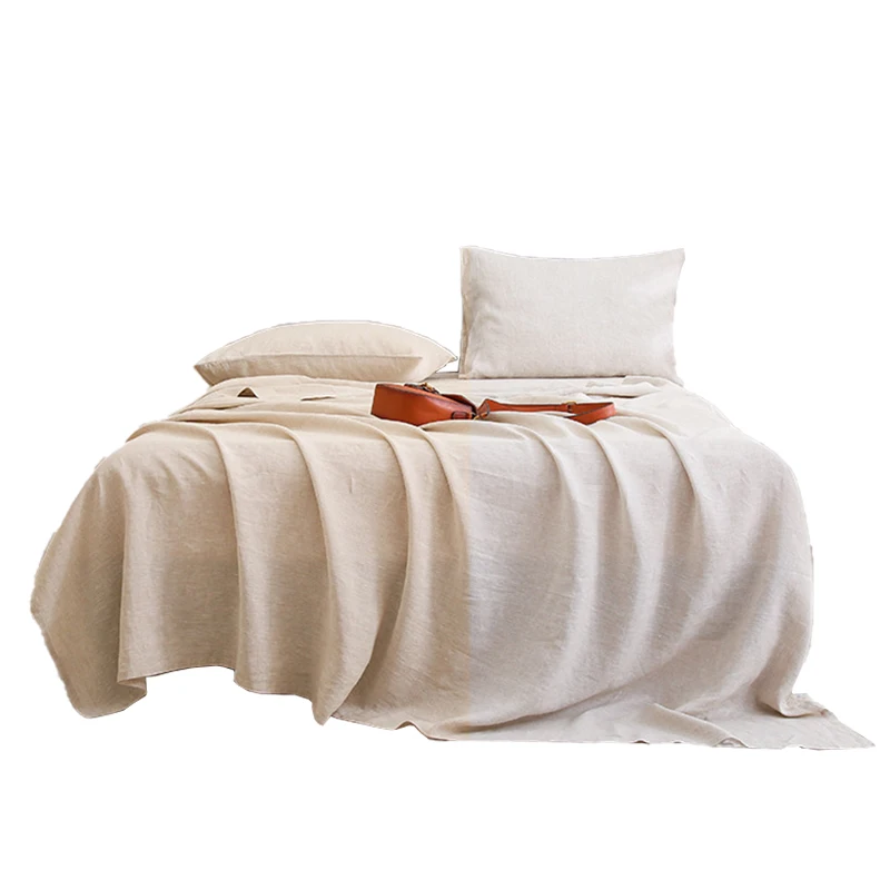 Wholesale 100% Linen Bedsheet Flat Sheet Set Textile Bedding with 2 Pillow Covers Bed Linen