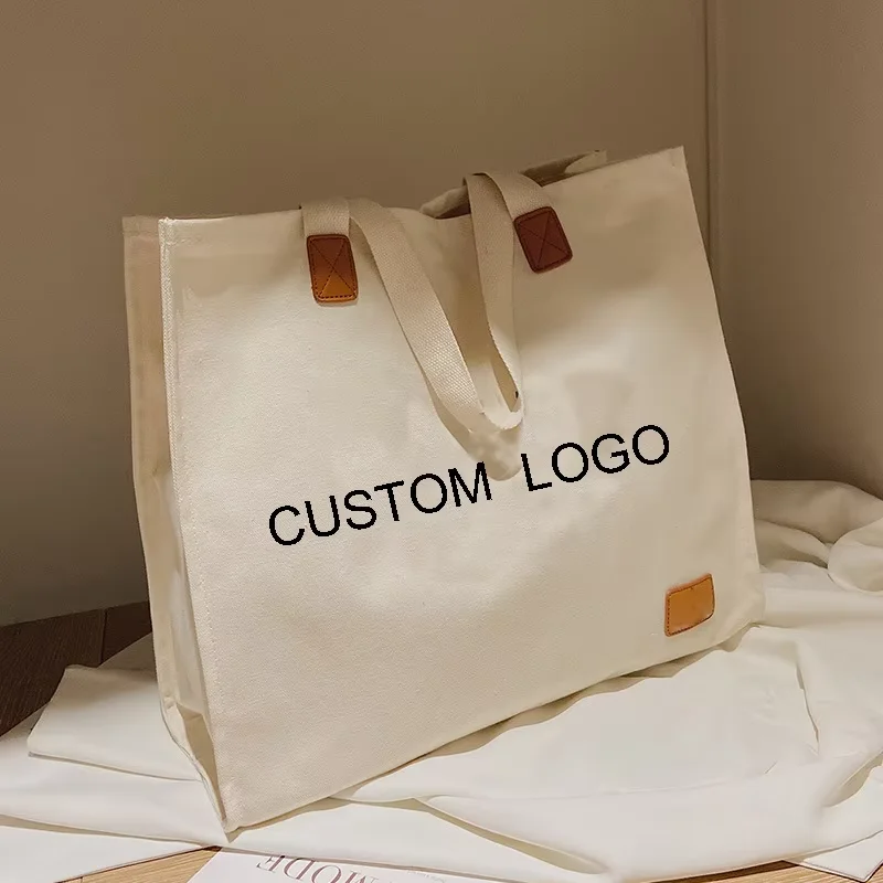 Korean Large Capacity Cotton Handbag with Two Straps Ele Trendy Leisure Tote Bag Custom Logo Canvas Beach Purse for Women