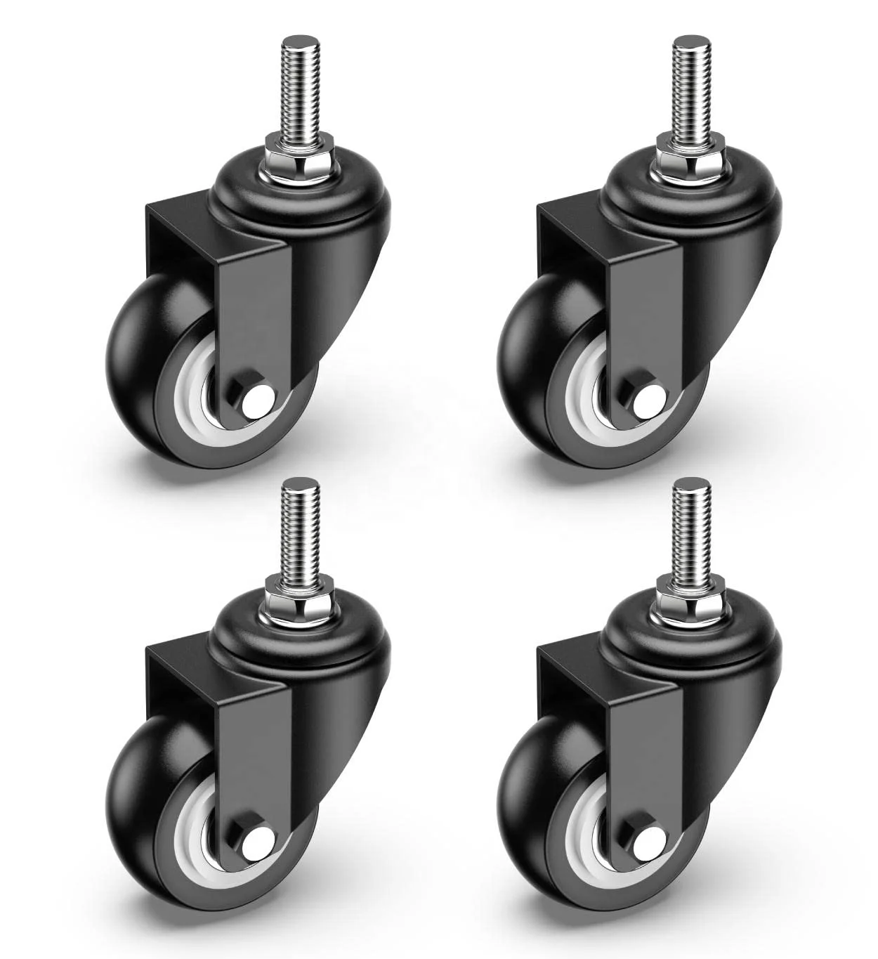 4 Piece Set Industrial Swivel Caster  PVC Double Ball Bearing Threaded Stem Caster  With Brake