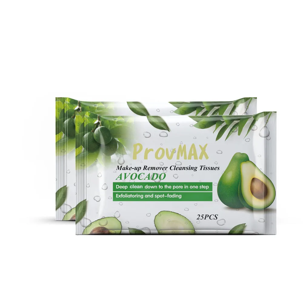 
 Лидер продаж, бесплатный образец, увлажняющие эссенции авокадо, мягкие чистящие салфетки для удаления макияжа лица на заказ  