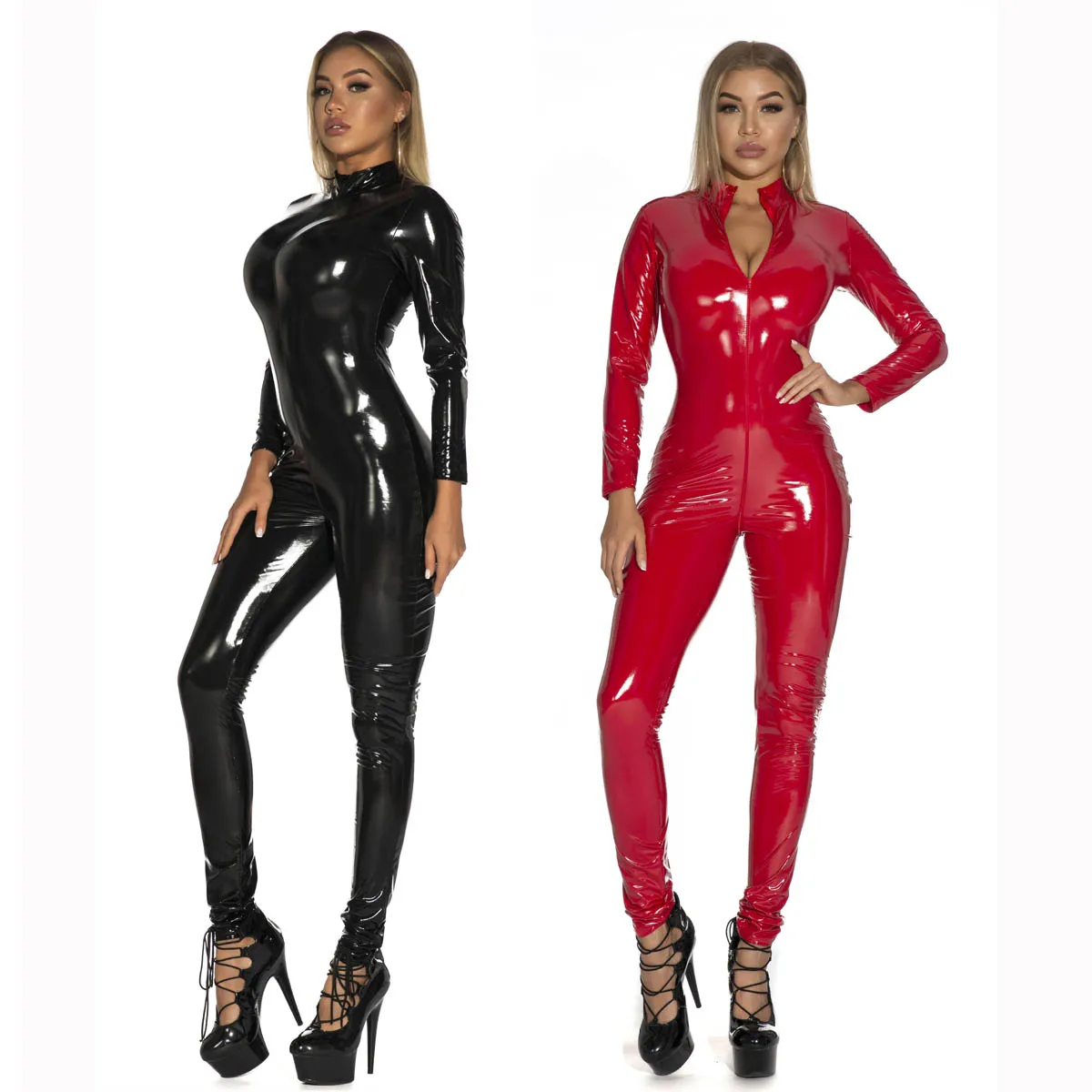 Black Wetlook Bodysuit Sexy Erotic Open Crotch Clubwear Comfortable Zipper Full Body Fetish Latex Catsuit