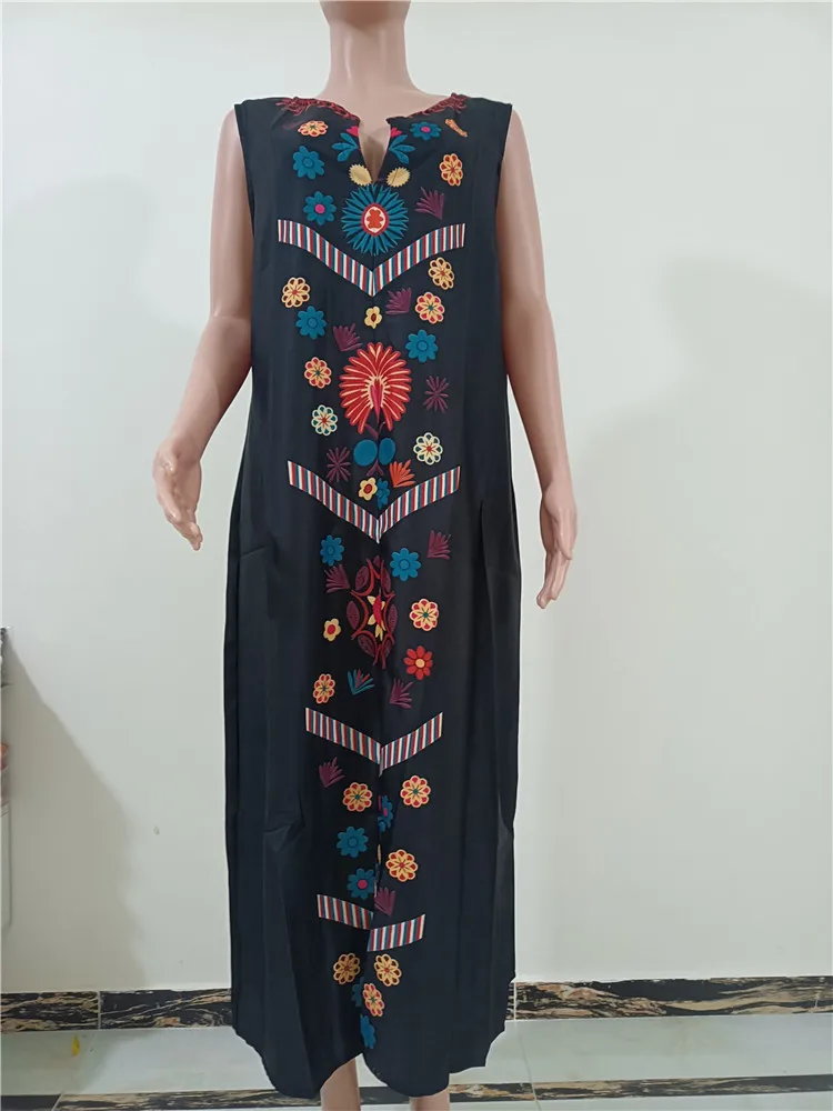 Wholesale Long Floral Printed Sleeveless Loose Dress ladies Split White Black Beach Boho Maxi Dresses Women Summer