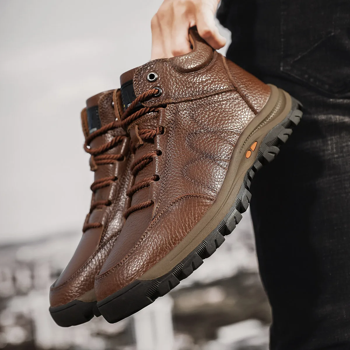 Snow Boots Hiking Boots Genuine Leather Shoes Climbing Boot Anti Slip Outdoor 2021 Hot Selling Mid-top Thermal Winter Waterproof