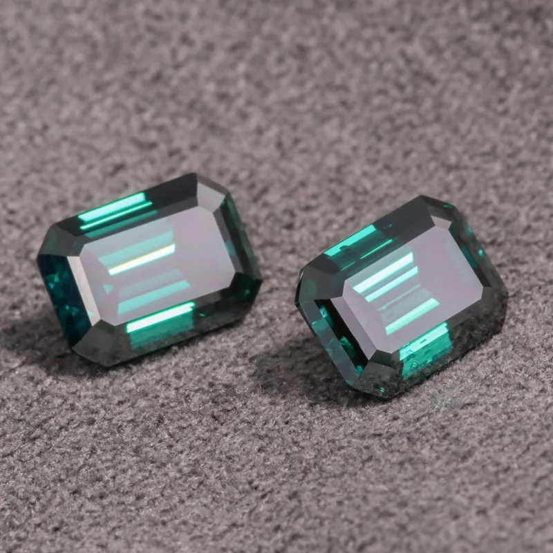 Wholesale emerald shaped green color moissanite stone 1ct 2ct 3ct GRA certificate loose moissanite diamonds