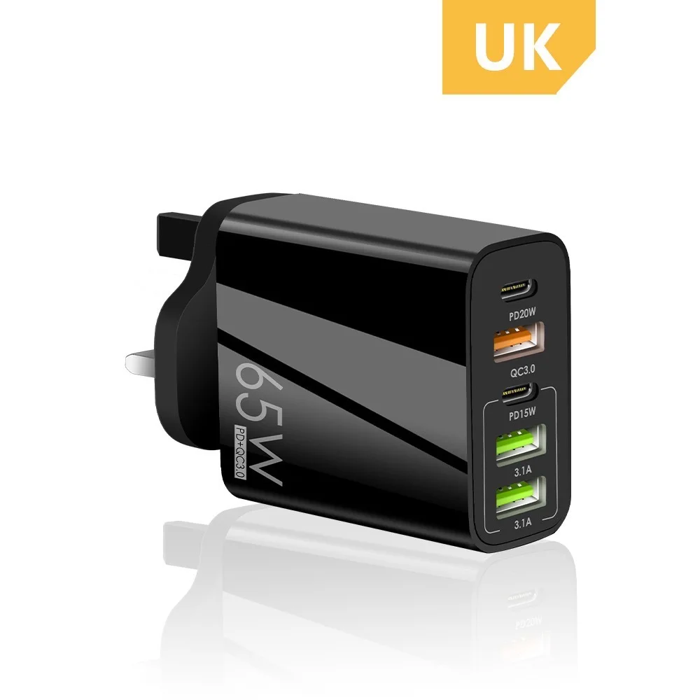 65W PD fast charger EU US UK 2 type-c 3 USB port multiple output adapter mobile phone travel wall charger