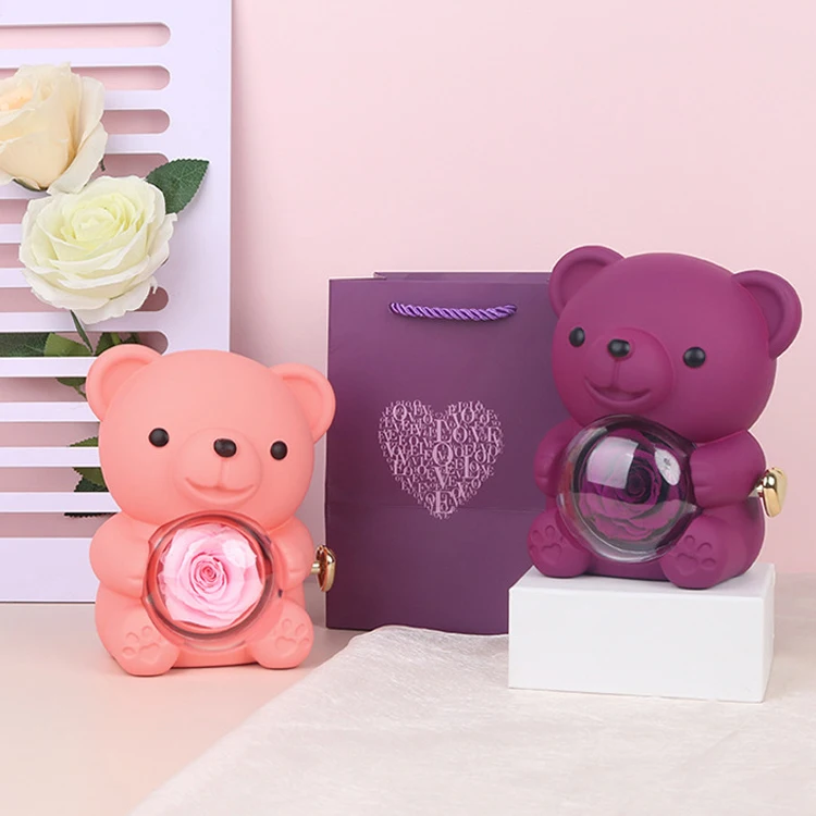 Mother Day Gift Ideas Cute Soap Rose Hug Rotate Bear Gift Box for Mom