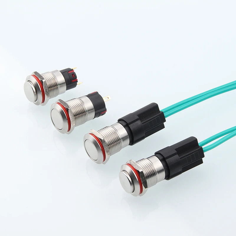 Отверстие для кнопки, самоблокирующийся Мгновенный Переключатель из нержавеющей стали, неяркий, с плоской головкой, 12 мм мгновенного действия или фиксация, 3 А