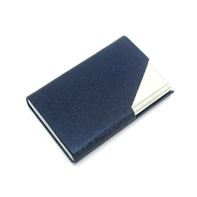 Stainless steel metal business card box wrapped PU leather Business Wallet Name Credit Card Holder for Men & Women