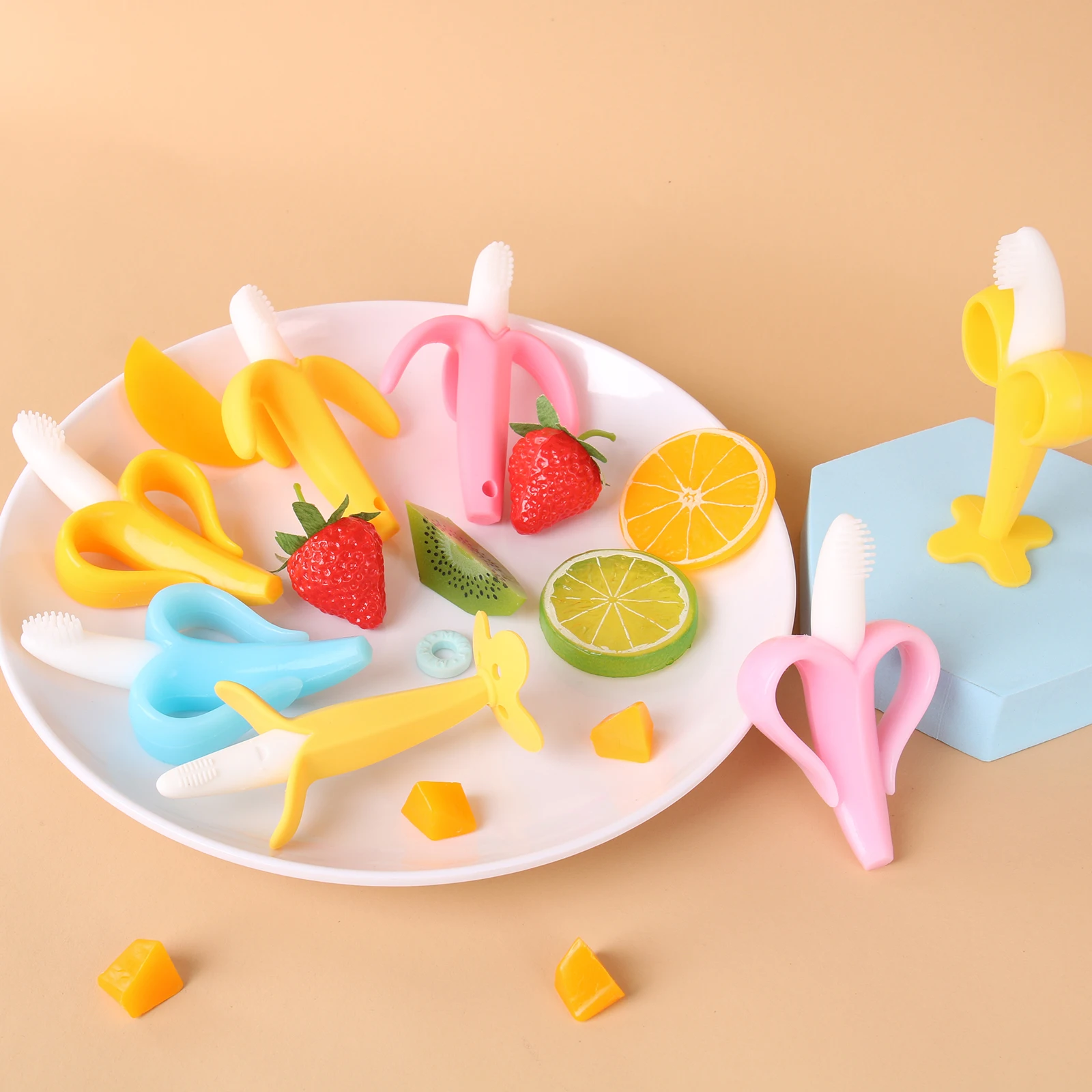BPA Free Non-toxic Food Grade Silicone Baby Teeth Toy Banana Massage Toothbrush Banana Teeth