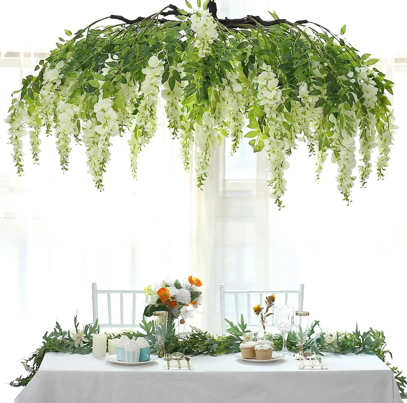 140cm Round Hanging white hanging wisteria flower garlan artificial wisteria silk tree canopy