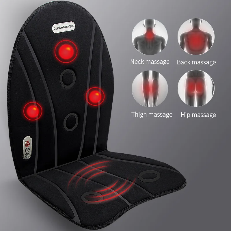Vibration car seat massage cushion with heating, 3D shiatsu seat cushion back massager, massage cushion for car