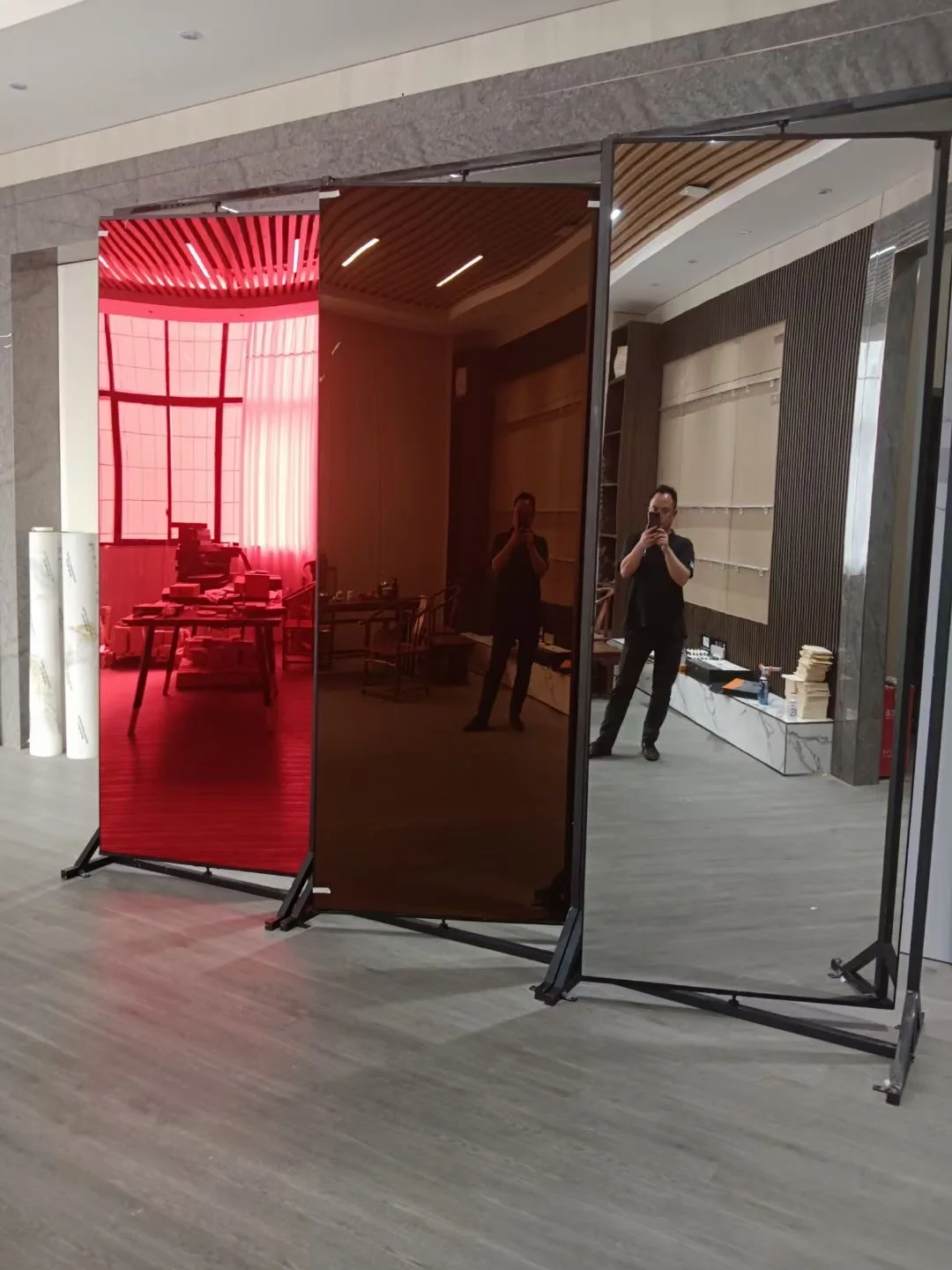 2024 China factory luxury metal series wood veneer wall  panel Mirror series for indoor decor