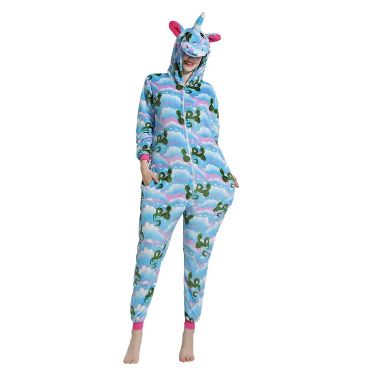 
Dropshipping Unisex Anime Cosplay Costume Animal Unicorn Flannel Pajama Onesie Christmas Sleepwear Pajamas Party 