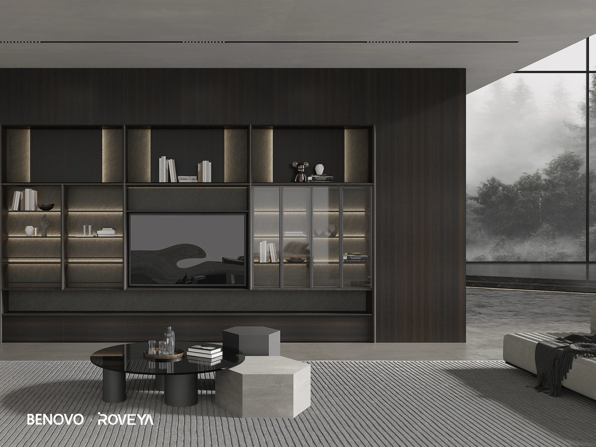 Exquisite Bookshelf TV Cabinet  2 in One Design Luxury Style F4 Star Environmental Wooden Living Room Decoration TV Wall