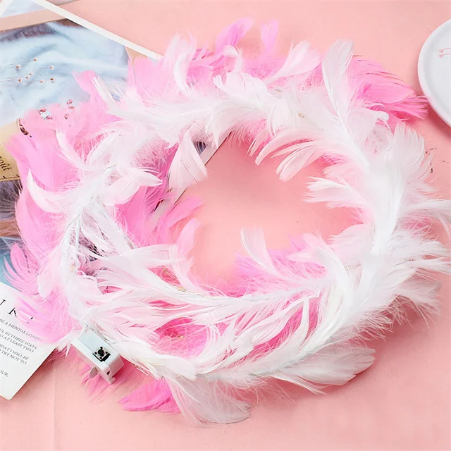 LED Flashing Wreath Angel Feather Headdress Colorful Luminous Garland Girl Headband Cheap Feather Headband