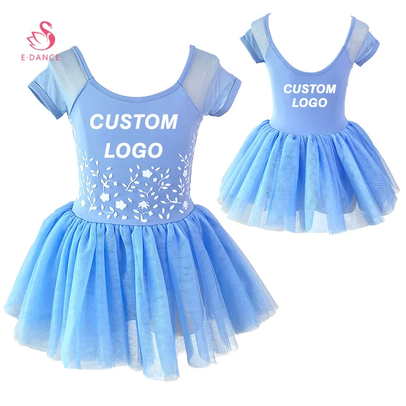 ALB010 Girls Short Sleeve Flocked Floral Tutu Dress Ballet Training Dancewear