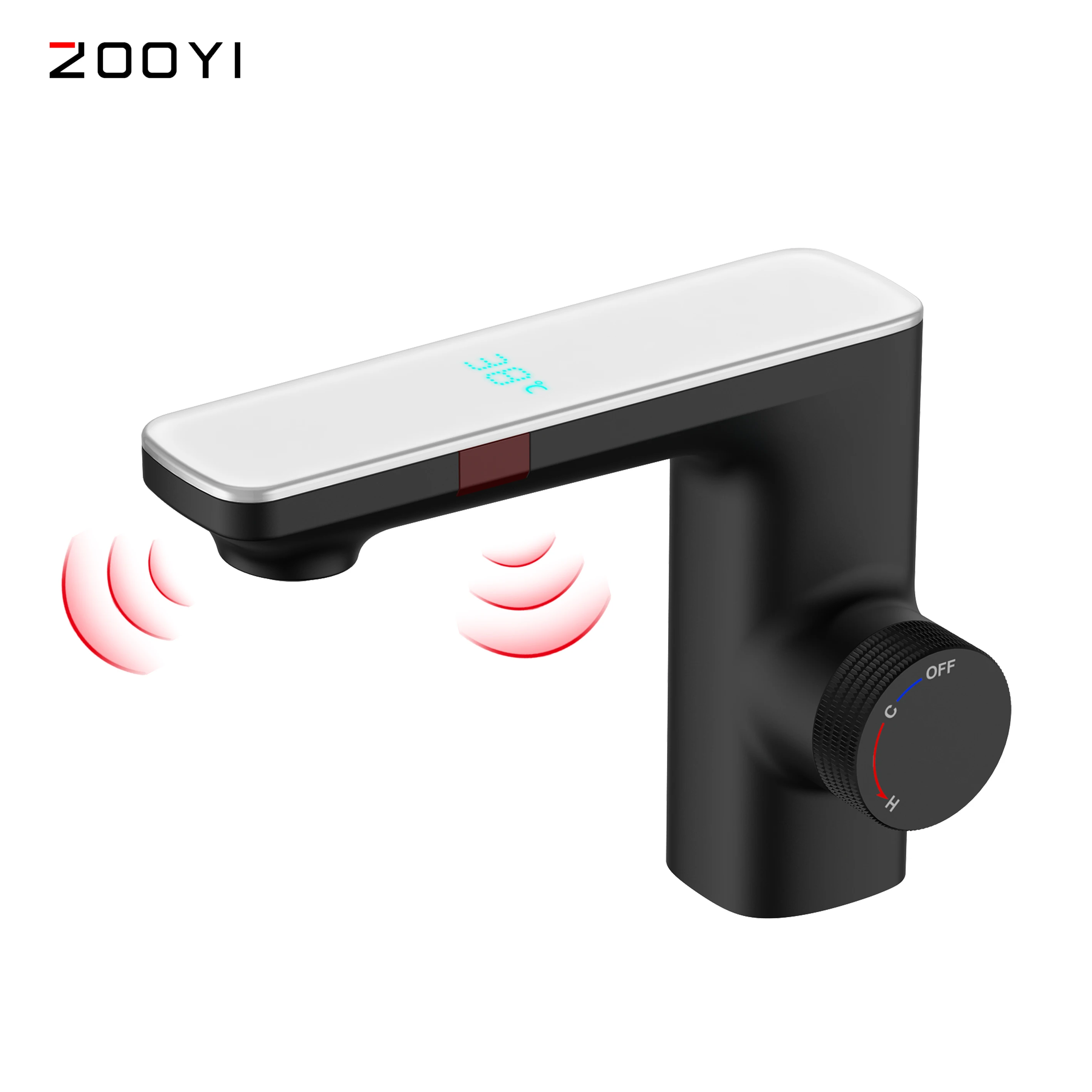 
ZOOYI high-tech infrared smart basin touchless double Automatic Sink sensor faucet digital display basin faucet 