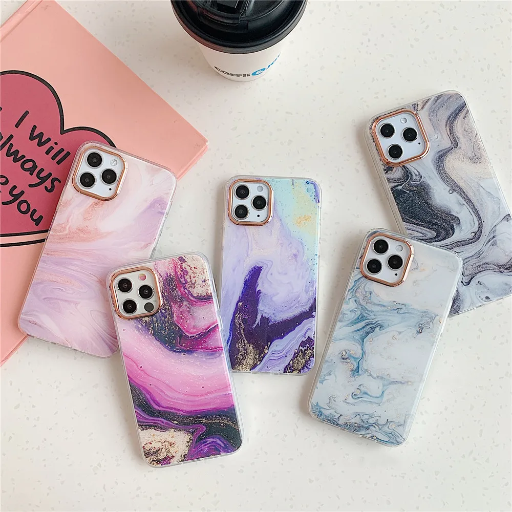 Gray Purple Geometric Marble Case for iPhone 11 Pro 5.8 2019 13 Pro Max,Granite Phone Cover 12 Pro Max