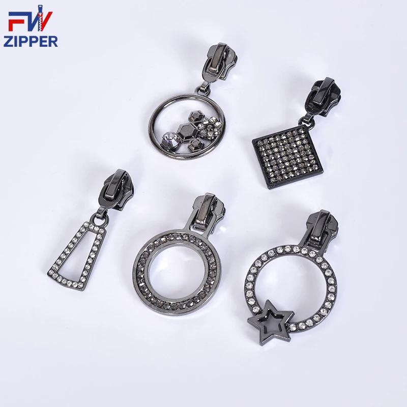 Zipper Slider Head Custom Shape NO 3 5 7 8 10 Rhinestone Zipper Pull Tabs Garment Jacket Handbags Zipper Pulls  Puller
